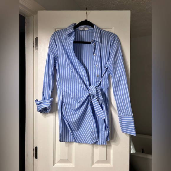 Mango Poplin Striped Wrap Shirt Dress Size 2 - Picture 4 of 8